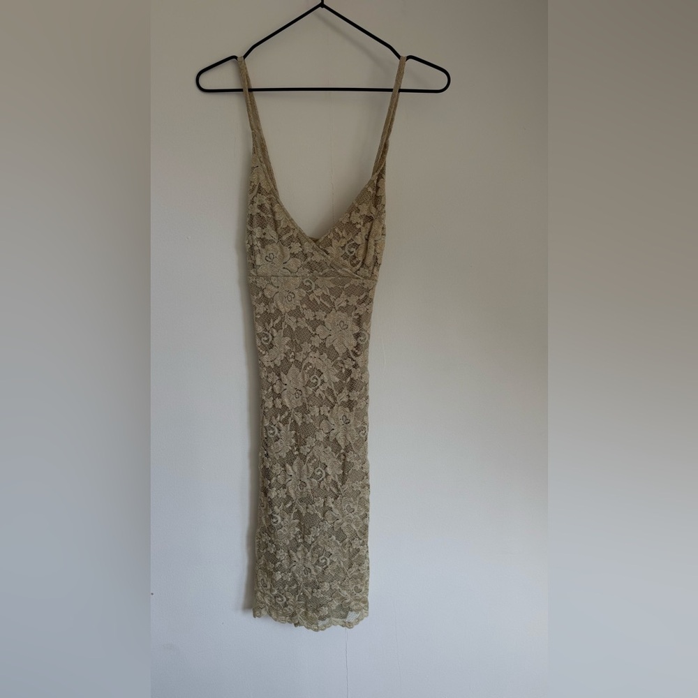 Vintage Hugo Buscati Chartreuse Lace Mini Dress - Size M